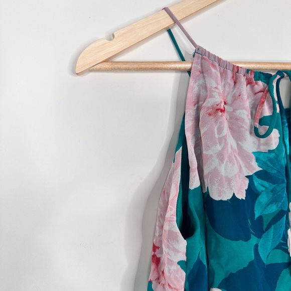 Sweet Storm Green/Pink flower print lined to knee dress drawstring size Med - Picture 8 of 11